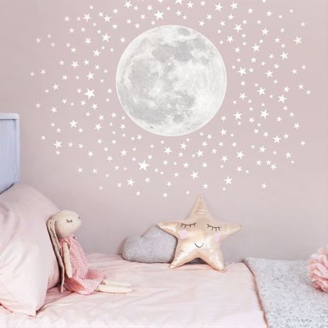 (paid link) Baby girl nursery ideas: stylish ways with pink and more Star Bedroom, Pale Moon, Space Themed Bedroom, Stars Fabric, Girl Nursery Themes, Toddler Bedroom Girl, Baby Room Themes, Space Themed Nursery