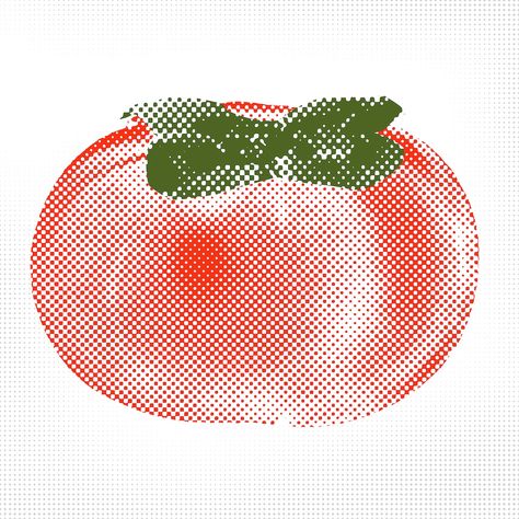 Persimmon Illustration, Tomato Clipart, Halftone Art, Png Fruit, Organic Packaging, Visuell Identitet, Visual Style, Vintage Poster Design, Food Fruit