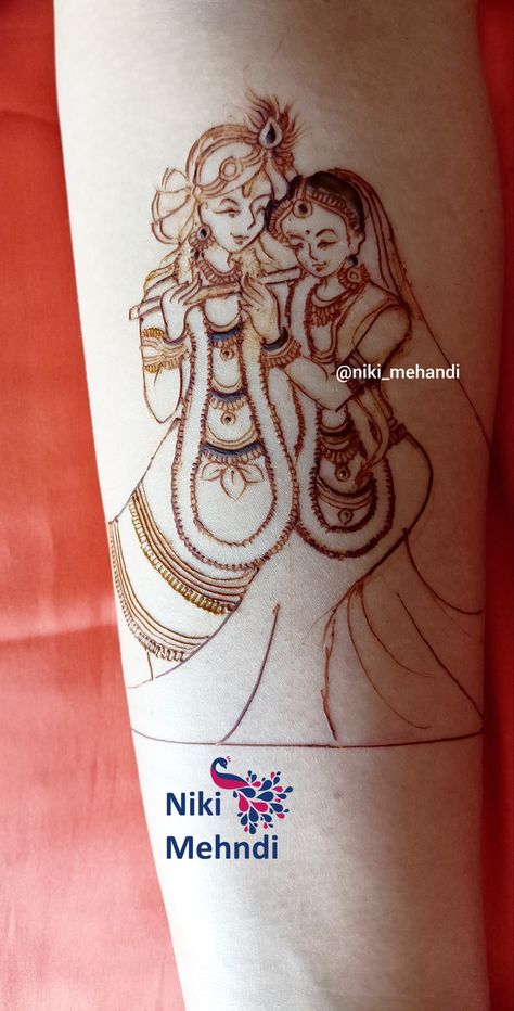 Radhe Krishna Mehandi Design, Radha Krishna Mehndi Design Simple, Radha Krishna Mehandi Design, Radhe Krishna Mehndi Designs, Radha Krishna Mehendi Designs, Radha Krishna Mehndi Design, Mehandi Drawing, Niki Mehndi, Krishna Mehndi