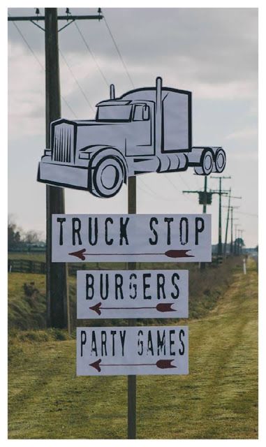 Truckin Into 2 Birthday, Semi Birthday Party Ideas, Truck Stop Birthday Party, Semi Truck First Birthday, Trucker Party Theme, Semi Themed Birthday Party, Semi Truck Themed Birthday Party, Mack Truck Birthday Party, Trucker Birthday Party