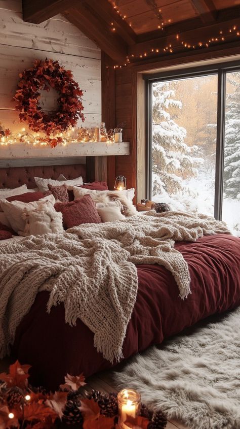 Winter Bedroom Decor, Chic Living Room Design, Holiday Room Decor, Fall Bedroom Ideas, Inviting Bedroom, Holiday Bedroom, Cozy Bedrooms, Winter Bedroom, Tropical Bedrooms