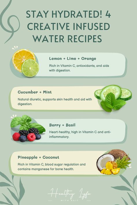 How To Stay Hydrated Tips, Hydration Water Recipe, Hydrating Water Recipes, Hydration Drink Recipes, Water Infusion Recipes, Sick Soup, Witchy Recipes, Healthy Era, Indian Diet Recipes