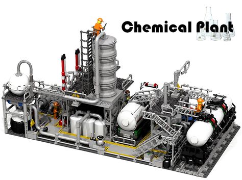 LEGO Ideas - Chemical Plant Lego Factory, Lego Train, Chemical Plant, Construction Lego, Lego Display, Lego Modular, Lego Trains, Factory Building, Lego Construction