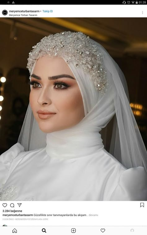 Hijab Wedding Makeup, Headpiece Wedding Hijab, Muslimah Wedding Dress Brides Hijab Styles, Make Up Wedding Hijab, Wedding Makeup Hijab, Hijab Do Wedding, Hijab For Wedding, Hijab Style For Wedding, Bride Hijab Style