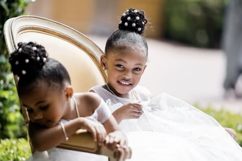 Black Girls Hairstyles Flower Girl, Black Flower Girl Hairstyles Wedding, Black Flower Girl Hairstyles, Flower Girl Hairstyles Black Kids, Flower Girl Sress, Nigerian Little Bride Dress Kids, Flower Girl Hairstyles Updo, Wedding Hairstyles For Girls, Black Toddler Hairstyles