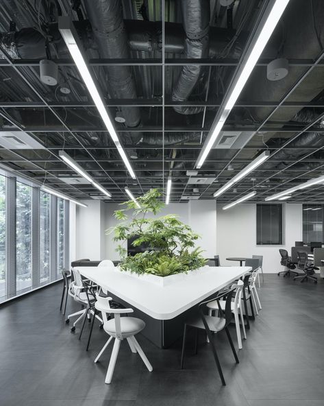 Ierae Security Office by BROOK Inc. | BROOK Inc. | Archinect Security Office, Black And White Office, Office Ceiling, Industrial Office Design, Cool Office Space, Open Ceiling, Modern Office Interiors, Office Space Design, Office Photo