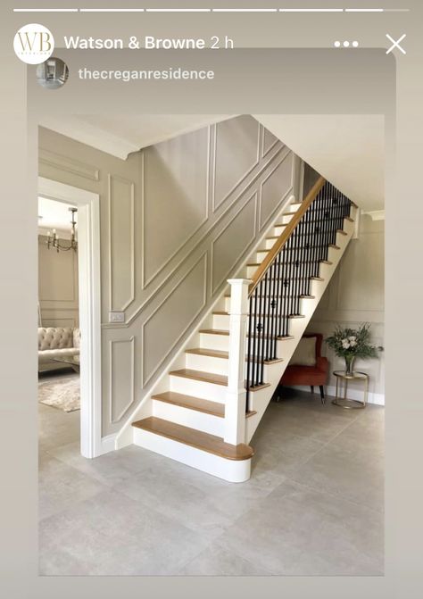 Stair Wall Wainscotting, Staircase Skirting, Stairway Pictures, Birmingham House, Wall Molding Living Room, Wall Molding Design, Stairs Wall, Staircase Wall Decor, Wainscoting Styles