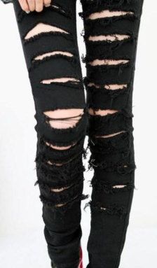 Jeans in Bottoms - Etsy Women Black Punk Rock, Punk Rock Women, Rock Women, Ripped Leggings, Ripped Jeggings, Torn Jeans, Denim Jeans Ripped, Black Punks, Black Jeggings