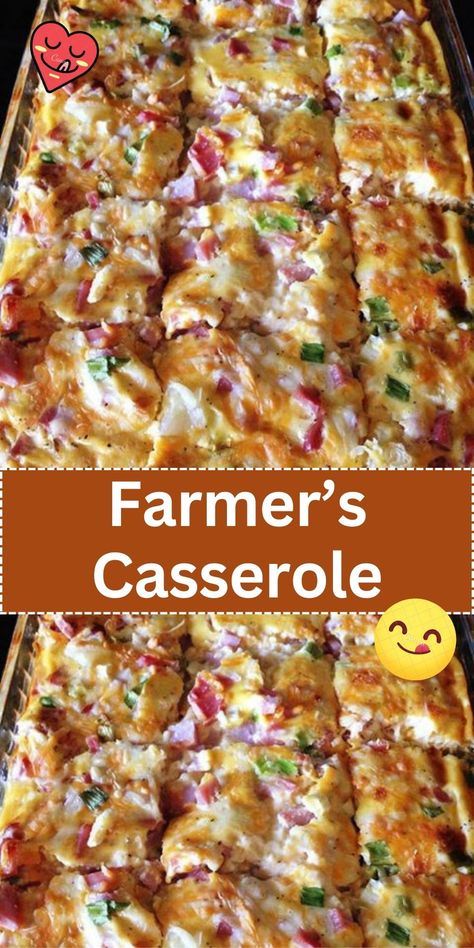 Enjoy a hearty start to your day with this Farmer's Casserole. A savory, filling breakfast casserole that's sure to fuel you up. Farmer Casserole, Harvest Casserole, Sunday Dinner Ideas, Farmers Casserole, Comfort Food Chicken, Best Breakfast Casserole, Breakfast Casserole Easy, Canadian Bacon, Beef Casserole Recipes