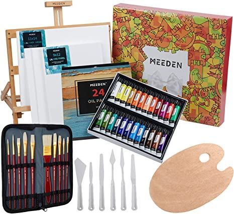 MEEDEN 46 Pcs Oil Painting Set with Beech Wood Tabletop Easel,12MLX24Oil Paint Tubes with Paint Brushes Set,Palette Knife Set with Wood Palette Tray,Perfect for Beginning Artists, Students and Kids Oil Painting Basics, Wood Palette, Oil Painting Supplies, Painting Apron, Oil Painting Tips, Oil Paint Set, Table Easel, Tabletop Easel, Oil Paint Brushes