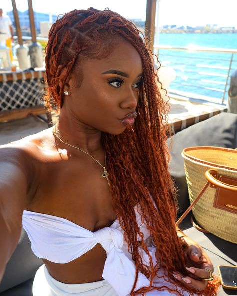 Ginger babe X Summertime in Cape Town 🧡🤍 | Instagram Ginger Faux Locs, Chev B, Faux Locs Short, Camp Hairstyles, Braids 2024, Goddess Locks, Faux Locs Styles, Locs Styles, Gorgeous Braids