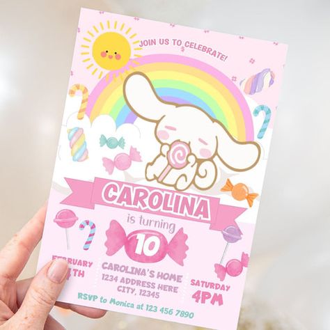 Cinnamoroll Birthday Invitation Cinnamoroll Birthday Invitation, Cinnamoroll Birthday Party, Cinnamoroll Birthday, Cinnamoroll Design, Hello Kitty Birthday Theme, Hello Kitty Theme Party, Kawaii Cinnamoroll, Pastel Skies, Bday Invitations