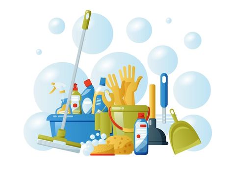 Vector bucket with cleaning supplies col... | Premium Vector #Freepik #vector #cleaning-tools #cleaning-supplies #household #cleaning-equipment Cartoon Cleaning Images, Cleaning Business, Cover Image, Cleaning Equipment, Cricut Projects Vinyl, Cleaning Products, Cleaning Tools, Cricut Projects, Premium Vector