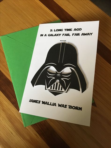 Star Wars 50th Birthday Card, Darth Vader Birthday Cards, Star Wars Birthday Cards Cricut, Star Wars Birthday Presents, Birthday Card Ideas Star Wars, Starwars Cards Handmade, Star Wars Handmade Cards, Star Wars Card Ideas, Homemade Star Wars Birthday Cards