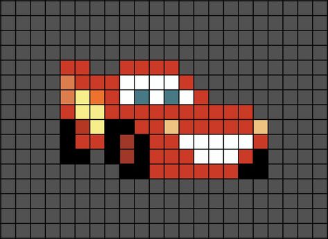 A small-ish pixel art template of Lightning McQueen. Pixel Art Lightning Mcqueen, Cars Perler Beads, Car Perler Beads, 20x20 Pixel Art, Car Pixel Art, Disney Pixel Art, Pixel Art Disney, Cars Disney Pixar, Pixel Car