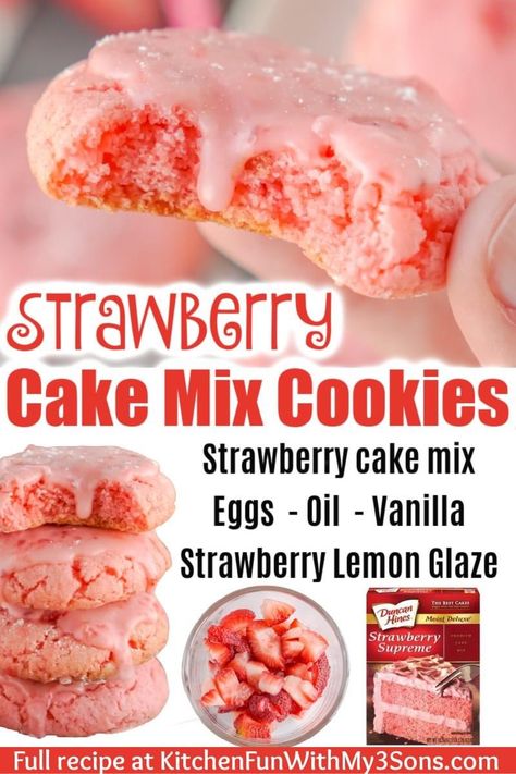 Cake Mix Strawberry Cookies, Strawberry Cake Cookies, Lemon Glaze Cake, Strawberry Cake Mix Cookies, Delicious Strawberry Cake, Strawberry Shortcake Cookies, Cake Box Cookies, Chocolate Cake Mix Cookies, Oatmeal Cranberry Cookies