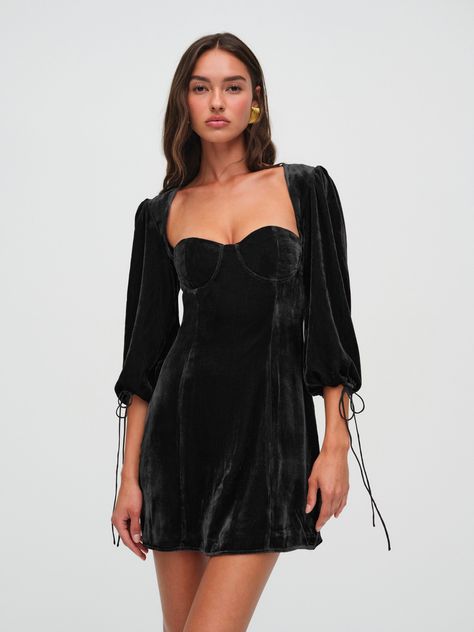 Nadine Velvet Mini Dress — Black Short Party Dress Formal, Velvet Black Dress Mini, Black Velvet Dress Short Mini, Sweet Revenge Velvet Mini Dress, Chic Black Velvet Mini Dress, For Love And Lemons Black Dress, Black Corset Dress, Prom Shopping, 1920s Flapper Dress