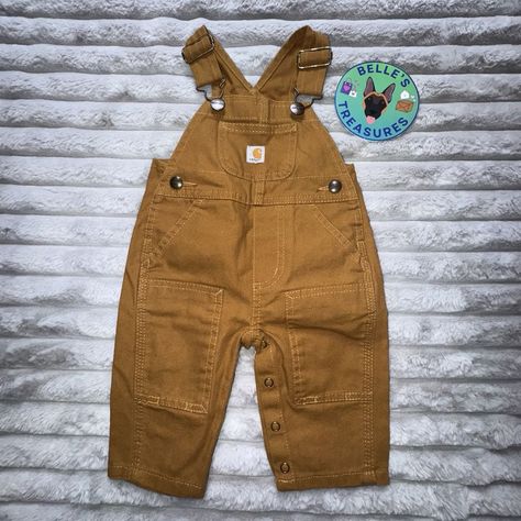 This Carhartt Baby Bib Overall Set Is Designed For Boys Aged 0-3 Months, Featuring A Square Neck And Sleeveless Design Suitable For Casual Wear. The Brown Duck Canvas Material With Double Knee Construction Ensures Durability, While The Adjustable Buckle And Button Accents Add A Stylish Touch. The Set Includes Both Pants And Overalls, Perfect For A Farm-Themed Outfit. This One-Piece Garment Is Machine Washable And Showcases The Carhartt Logo, Making It A Practical And Stylish Choice For Little On Carhartt Logo, Logo Making, Duck Canvas, Bib Overalls, Themed Outfits, Baby Bibs, Kids Bottoms, 3 Months, Canvas Material