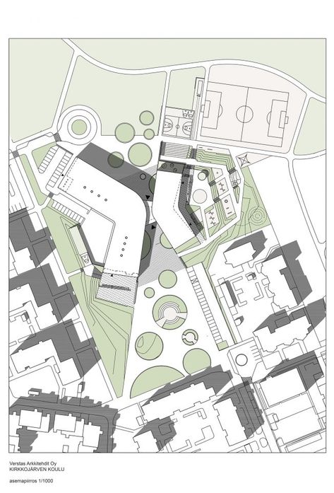 Kirkkojärvi School · Finnish Architecture Navigator Finnish Architecture, Architecture Site Plan, School Building Design, Campus Design, Housing Development, Architectural Competition, School Plan, Architecture Design Sketch, Architecture Design Drawing