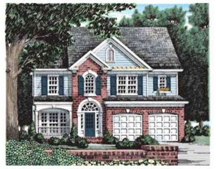 Find this home on Realtor.com Frank Betz, Colonial Style House Plans, Colonial Style House, Brick Siding, Sims 4 House Ideas, Colonial House Plans, Cottage Floor Plans, Shingle Exterior, Colonial Design