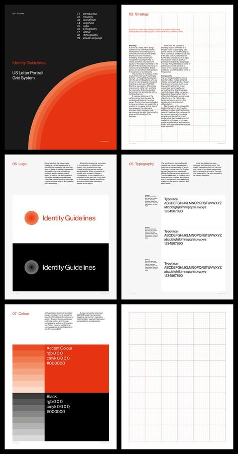 Brand Identity Guidelines Grid System – Letter Portrait Modular System Typography, Page Numbers Design, Graphic Design Document, Style Guides Design, Indesign Grid, Document Design Layout, Grid System Design, Brand Style Guide Design, Documentation Layout