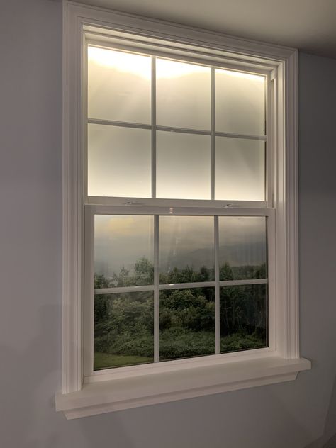 A faux window in one of our basements False Window Ideas Interiors, Faux Basement Window, Faux Windows Basement, Fake Window Ideas, Fake Windows Basement, Fake Window Decor, Fake Window Light, Ecse Classroom, False Window