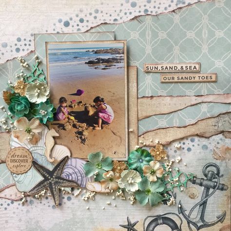 Cruise Scrapbook Pages, Beach Scrapbook Layouts, Wedding Scrapbooking Layouts, Cruise Scrapbook, Scrapbook Pictures, Sand And Sea, Vacation Scrapbook, Mixed Media Art Canvas, Scrap Ideas