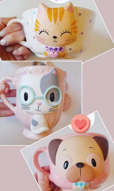 Fimo Mug Ideas, Polimery Clay Ideas, Polymer Clay Disney, Polymer Clay Gifts, Painted Pots Diy, Mixed Media Art Canvas, Clay Cup, Diy Mugs, Clay Wall Art