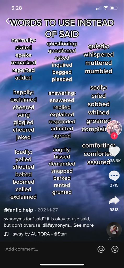 Said Angrily Synonyms, Yelled Synonyms, Synonyms For Yelled, 6 Word Stories, Story Writing Ideas, Words To Know, Story Help, Other Aesthetic, Writing A Novel