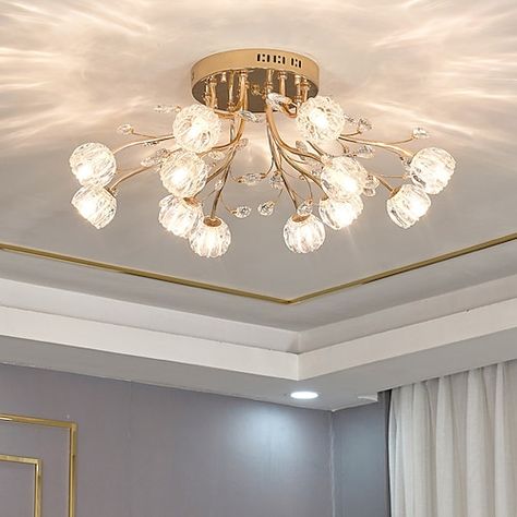 Flower Lamp Shade, Flower Ceiling, Crystal Ceiling Light, Copper Lamps, Room Ceiling, Semi Flush Lighting, Bedroom Ceiling, Shape Geometric, Nordic Modern