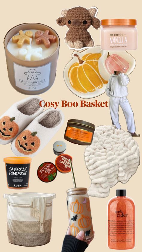 Cosy Boo Basket Ideas for Her, Girls Gift Basket, Halloween Gift Ideas Girls Gift Basket, Gift Basket Halloween, Boo Basket Ideas, Halloween Gift Ideas, Girl Gift Baskets, Boo Basket, Chocolate Croissant, Tree Hut, Girls Gift