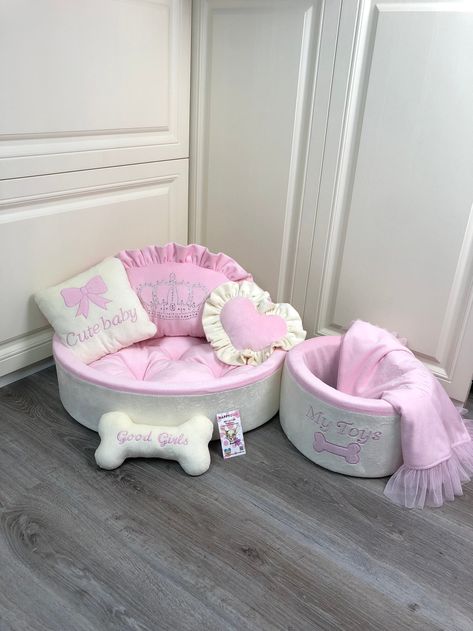 Luxury princess dog bed in pink and cream with crown sparkles | Etsy Princess Dog Bed, Pink Dog Beds, Bed Measurements, Luxury Dog Bed, Dog Bedroom, Personalized Dog Beds, Custom Dog Beds, Cute Dog Beds, Puppy Room