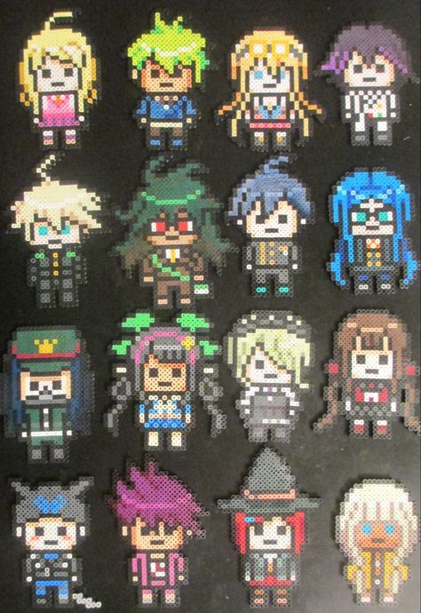 Danganronpa Perler, Homestuck Perler, Perler Sprites, Perler Templates, Danganronpa V3 Characters, Pulseras Kandi, Hamma Beads Ideas, Beaded Items, Melty Bead Patterns