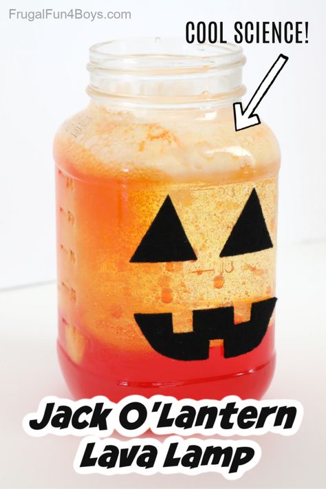 Jack O'Lantern Lava Lamp - Frugal Fun For Boys and Girls Pumpkin Lava Lamp, Jack O Lantern Art Preschool, Jack O Lantern Art For Kids, Jack O Lantern Preschool, Jack O Lantern Crafts For Kids, Diy Lava Lamp For Kids, Lava Lamp Experiment For Kids, Halloween Lava Lamp, Halloween Crafts For Kids Elementary