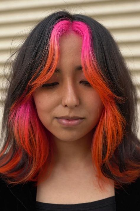 Pink And Orange Hair, Kids Hair Color, E Girl Hair, Unnatural Hair Color, Peekaboo Hair, Vivid Hair Color, Bright Hair Colors, Bright Hair, E Girl