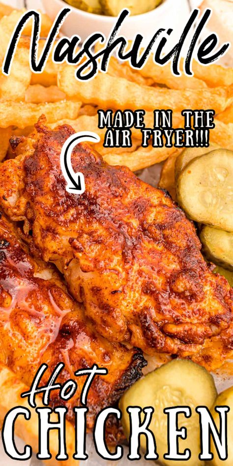 This Air Fryer Nashville Hot Chicken skips the deep-frying while still delivering juicy and tender chicken with a crunchy coating of spice that can be adjusted to taste! via @sugarandsoulco Air Fryer Hot Chicken, Spicy Air Fryer Chicken, Chicken Wingettes In Air Fryer, Hot Chicken Tenders, Spicy Chicken Air Fryer Recipes, Nashville Chicken Tenders, Spicy Air Fryer Chicken Tenders, Airfryer Spicy Chicken, Airfry Chicken Tenders Recipe