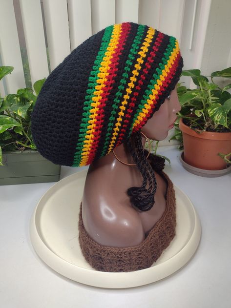 Dome Rasta Tam 4 / RYG / Slouchy Big Beanies Extra Large Tams - Etsy Dreads Long, Rasta Beanie, Rasta Hat, Hair Edges, Long Locs, Bandeau Au Crochet, Braids Dreads, Jamaican Flag, Style Africain