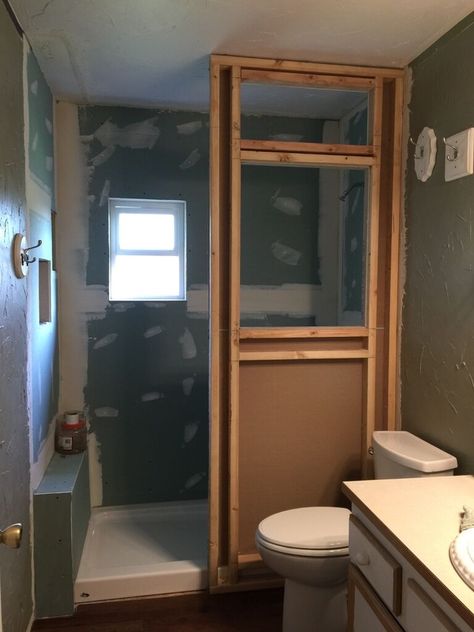 Let's Build a Walk-in Shower! | My Perpetual Project Open Showers No Door Walk In, Convert Tub To Shower, Walk In Shower Remodel, Walk In Tub Shower, Shower Pan Installation, Half Wall Shower, Dividing Wall, Shower Remodel Diy, Shower Conversion