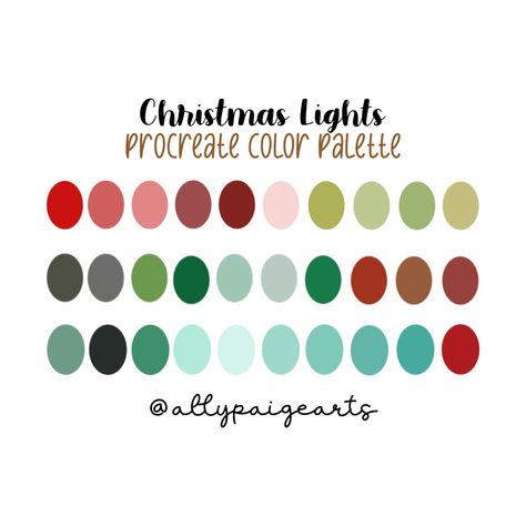 Christmas Color Palette Procreate, Christmas Procreate Palette, Non Traditional Christmas Color Palette, Christmas Color Palettes, Christmas Color Pallet, Paint Pairings, Doodle Guide, Procreate Pallets, Procreate Palettes