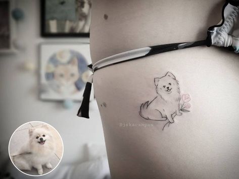 Django Tattoo, Pomeranian Tattoo, Tattoo Perro, Mia Tattoo, Henna Tattoo Diy, Small Dog Tattoos, Spitz Dog, Black Bird Tattoo, Heartbeat Tattoo