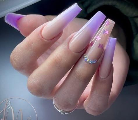 Lavender Nails Ballerina, Lavender Nails Coffin, Lavender Nails Design, Lavender Nails Acrylic, Cute Lavender Nails, Lavender Acrylic Nails, Square Nail, Square Nail Designs, Lavender Nails