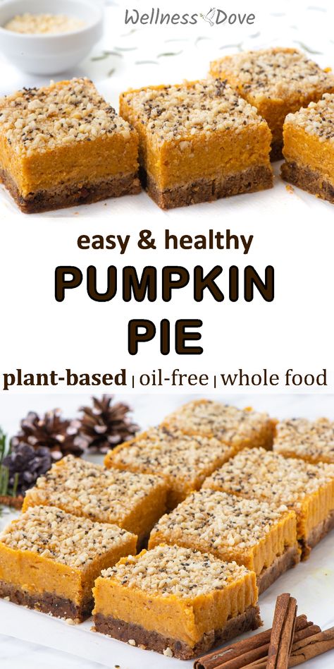 The perfect holiday recipe that is plant-based with only whole food ingredients. 100% vegan!  Homemade colorful pumpkin pie recipe that is so healthy and delicious, without any harmful substances. Ground walnuts and dates mixed with the wonderful scent of cinnamon and vanilla in the crust and on top of that steamed pumpkin and more cinnamon! Delicious and bright! An amazing color combination between brown crust, orange filling, and white topping! Enjoy! Low Calorie Pumpkin Pie, Steamed Pumpkin, Low Calorie Vegan, Healthy Pumpkin Pies, Plant Based Desserts, Vegan Pumpkin Pie, Easy Pumpkin Pie, Pumpkin Pie Recipe, Homemade Pumpkin Pie