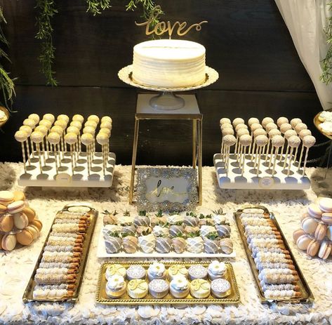 Champagne Wedding Dessert Table, Black White Gold Dessert Table, Black And Gold Treats Dessert Tables, White And Gold Treats Dessert Tables, Black And Gold Desert Bar, Chess Bars, Sweets Table Wedding, Desert Bar, Wedding Sweets