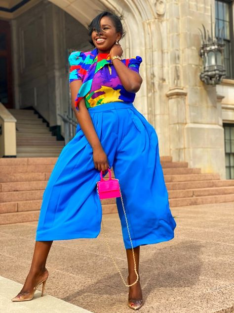 Simplystylebyj Bold Colorful Outfit Idea For Spring. - Fashion, Styling and Beauty Colorful Outfit, Skincare And Makeup, Tie Neck Blouse, New York And Company, Fashion Styling, Summer Look, Colourful Outfits, Fashion Books, Staple Pieces