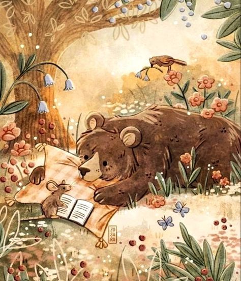 Art by Sara (Studio Zosara) Storybook Art Illustrations, Cottage Core Wallpaper, Cozy Core, Feel Good Pictures, Animals Reading, Beatrix Potter Illustrations, Fantasy Cottage, Little Paintings, Watercolor Calendar