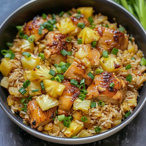 Pineapple Chicken and Rice - Recipes, Tasks & Tools Dinner Recipes For Family With Rice, Chinese Rice With Chicken, Summer Healthy Dinner Ideas, Chicken Rice Pineapple Casserole, Chicken Pineapple And Rice Recipes, August Recipes Dinners, Gluten Free Chicken And Rice Recipes, Recipes With Pineapple Tidbits, Hawaiian Chicken Rice Bowl