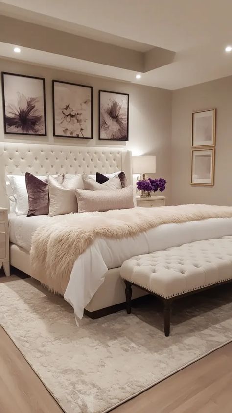 Update your bedroom with these ideas to transform your bedroom into an elegant oasis. Whether you like a whimsical romantic bedroom or appreciate bedroom design and are looking for a couple of bedroom ideas, a room makeover, aesthetic bedroom tips, or modern bedroom design, you'll find something here. From small room bedroom tips to larger bedroom design styles, there's something for every taste and aesthetic style. Refresh your bedroom with these easy styling tips! RealEstateSpice.com Women Bedroom Ideas Grown Small, Warm And Cozy Bedroom Ideas, Master Room Makeover, Simple Bedroom Decor Small Spaces, Elegant Master Bedrooms Decor Modern, Couple Bed Room, Elegant Small Bedroom, Room Makeover Aesthetic, Couple Bedroom Ideas