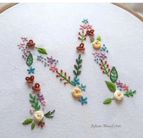 Embroidery Watch, Clothes Embroidery Diy, Simple Hand Embroidery Patterns, Flower Letter, Embroidery Alphabet, Basic Embroidery Stitches, Embroidery Letters, Pola Sulam, Handmade Embroidery Designs