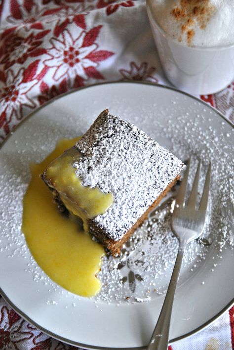 Gingerbread With Lemon Curd, Gingerbread With Lemon Sauce Recipe, Gingerbread Cake With Lemon Sauce, Wicked Desserts, Custard Sauce, Lemon Custard, Sbs Food, Small Cakes, Bakery Ideas