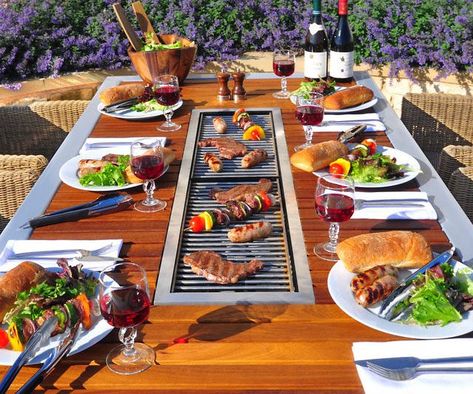 The 8-Seater Barbecue Table Table Grill, Bbq Table, Grill Table, Backpacking Food, Bbq Grills, Best Bbq, Backyard Inspo, Backyard Bbq, Outdoor Wood